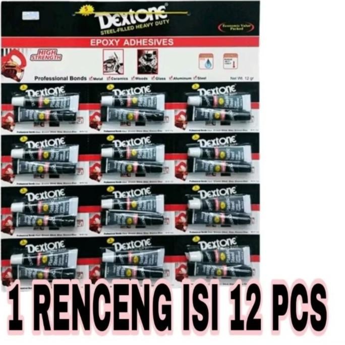 Promo 12PCS(1PAPAN) lem dextone 5 MENIT 1 renceng 12 pcs lem besi lem beton dextone lem serbaguna de