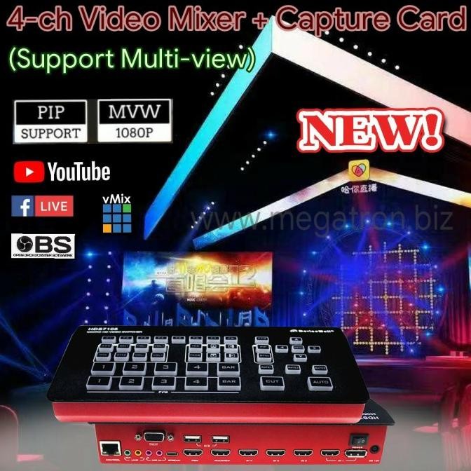 Live Streaming Video Mixer + Capture (4 X Hdmi Input + 1 Dp Input) New Stok