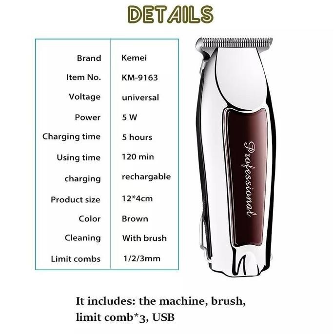 TERBARU - KEMEI 9163 Alat Cukur Rambut Kemei KM-9163 Hair Clipper Detailer Trimmer KM 9163 Wireless 