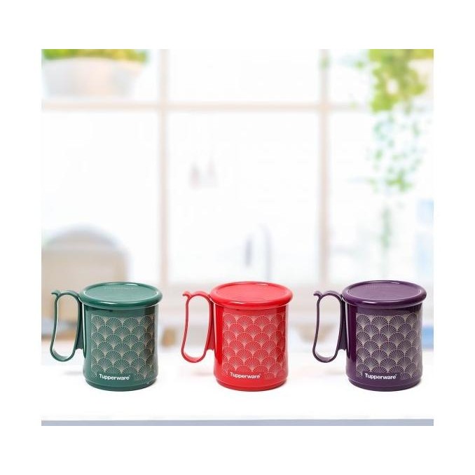 Gelas Tupperware Set Jumbo Mug 600 ml / Mug Cangkir Set + Tutup Tuppy h24