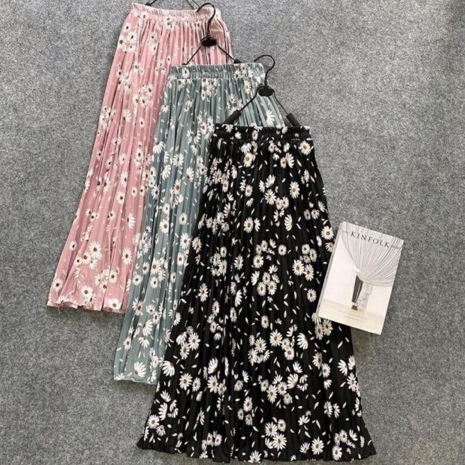 Diskon Rok Plisket Panjang Motif Bunga Premium Rok Korea