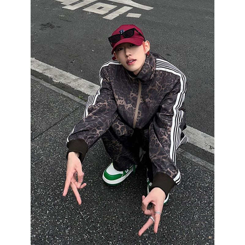 Roar Wild.YY-Jaket Olahraga Pria Motif Macan Tutul Hip-Hop Ceruk Kelas Atas Dengan Gaya Retro Amerik