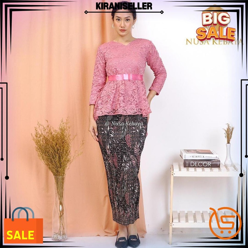 Setelan Kebaya Brukat Pinguin Set Rok Plisket Batik Untuk Kebaya Wisuda Modern Kondangan Seragaman P