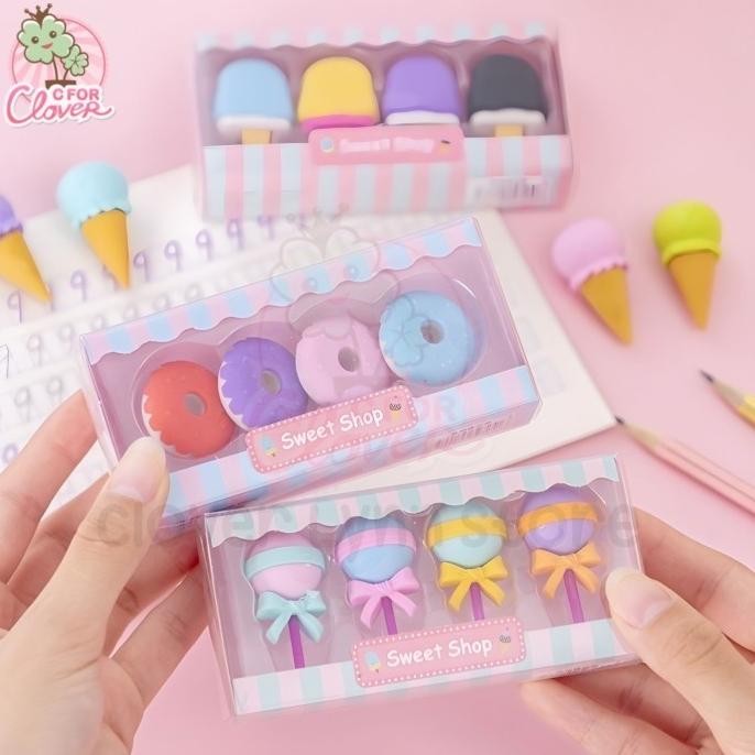

wwr-76 ERASER SET ISI 4 DESSERT SERIES penghapus lucu lollipop es krim donat Berkualitas