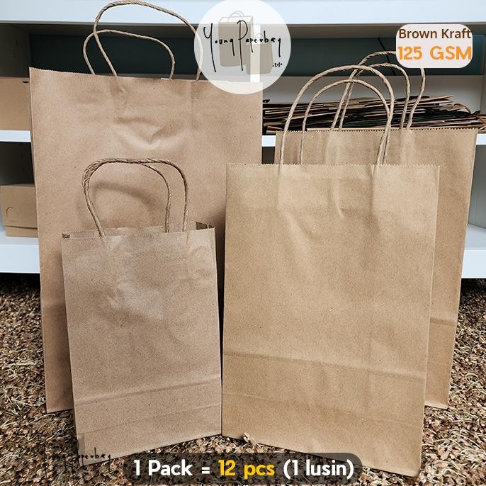 

et-98 Paper Bag/Tas Kertas Paperbag Polos Kraft Coklat M | L 125GSM Murah