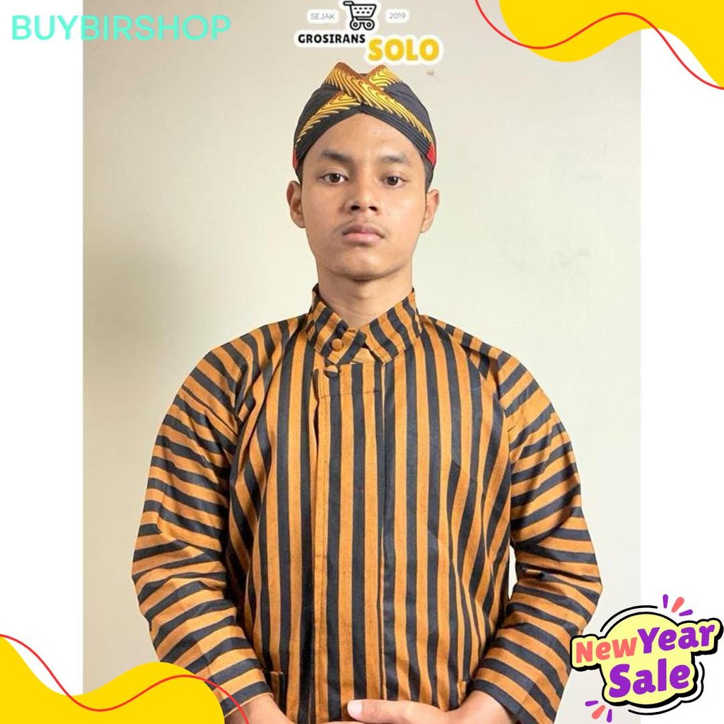 Baju Lurik Jawa Pria-Baju Adat Laki Laki Modern Diskon Setengah Harga