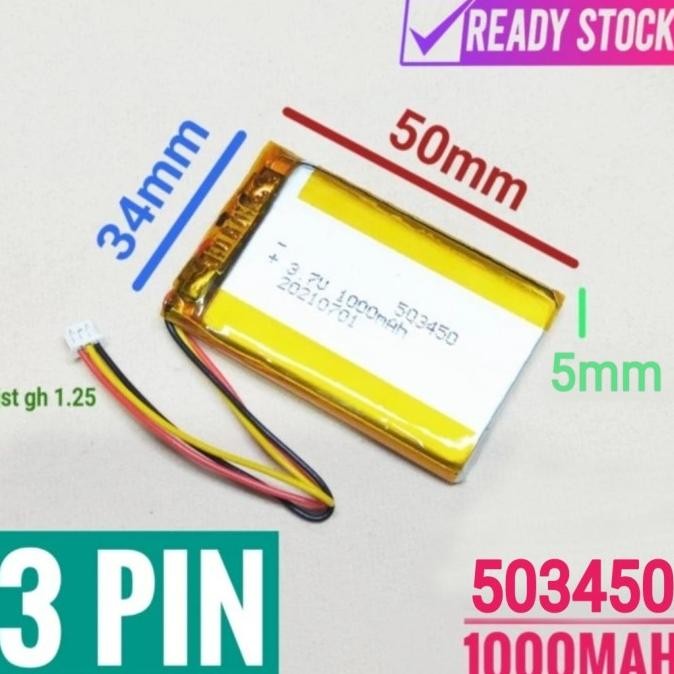 Grosir 523450 Li Ion 3 Kabel 3.7V 1000Mah Bluetooth Headphone Mp3 Gps