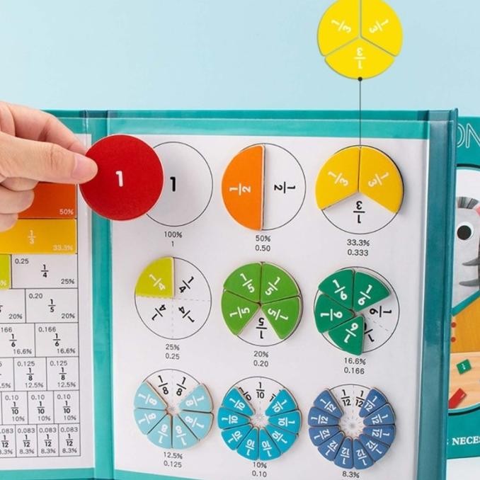 Fraction Game Magnetic Wooden Travel Toy Mainan Anak Belajar Pecahan murah
