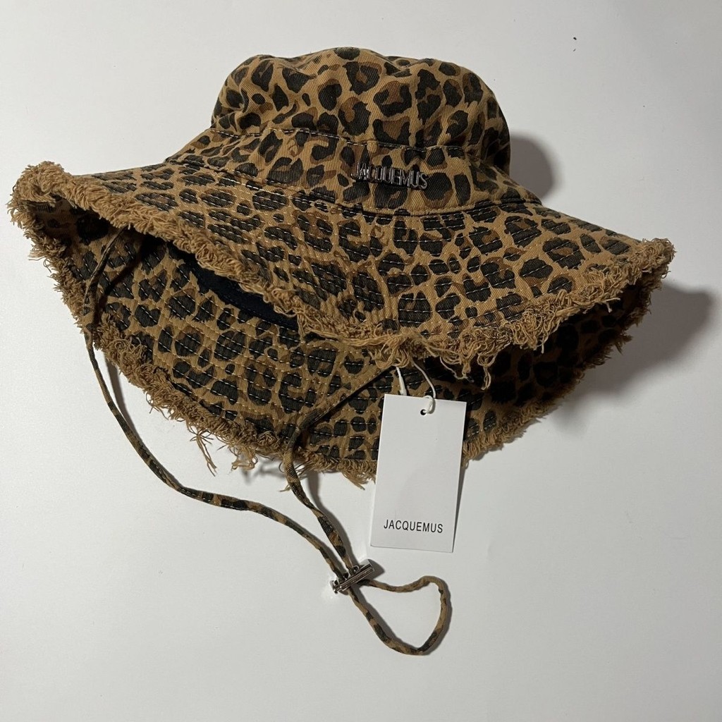 Topi Nelayan Bermotif Leopard dengan Pinggiran Berkerut yang Dicuci, Topi Fashion Serbaguna