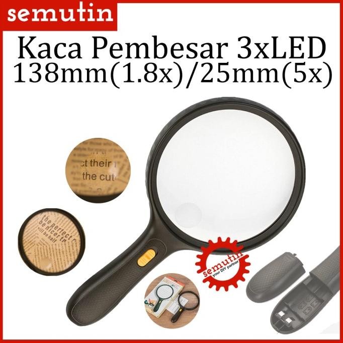 

KACA PEMBESAR LED BESAR 138MM MEMBACA / 1.8X 5X LAMPU LUP LENSA ORIGINAL DAN TERPERCAYA