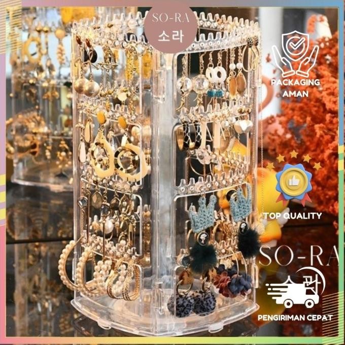 SALE SORA Tempat Penyimpanan Anting Rak Organizer Import Akrilik Putar 360