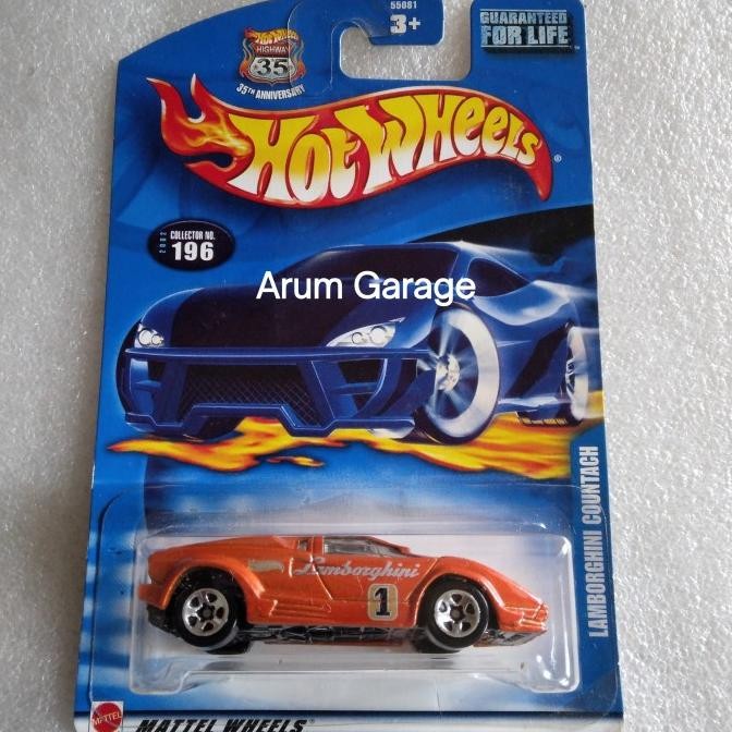Hot Wheels Lamborghini Countach. US Card Tahun 2002. Warna Orange Tampo Lamborghini 1. Hot Wheels Hi