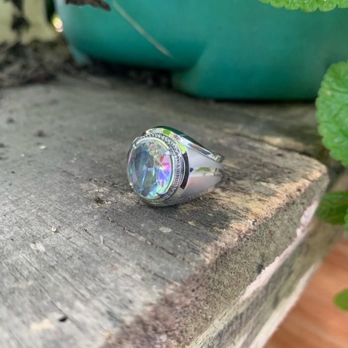 Cincin Batu Permata Kalimaya India Kristal Warna Warni Ring Monel Doff Perak Handmade Elegan Minimal