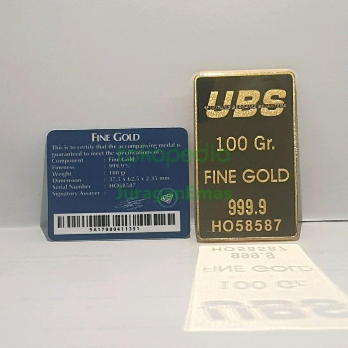 100 Gr ( Gram ) Logam Mulia / Lm / Emas Batangan Ubs Original Dan Terpercaya