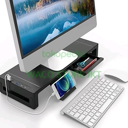 Meja Monitor Stand Aluminium Usb Port Tatakan Laci Keyboard Komputer Co