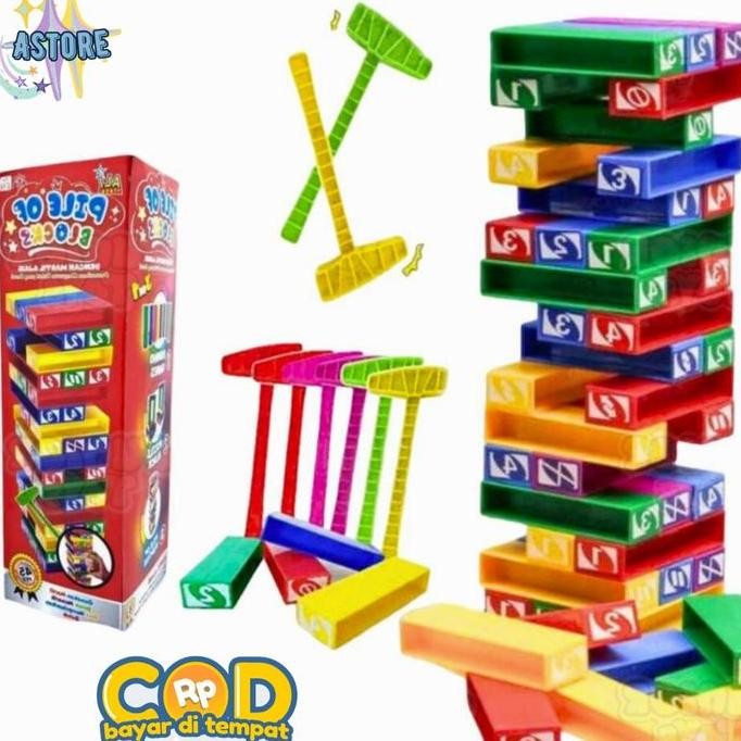 Murah Mainan Anak Tower Stacko Plus Palu | Mainan Uno Stacko Block Mainan Balok Susun Permainan Plas