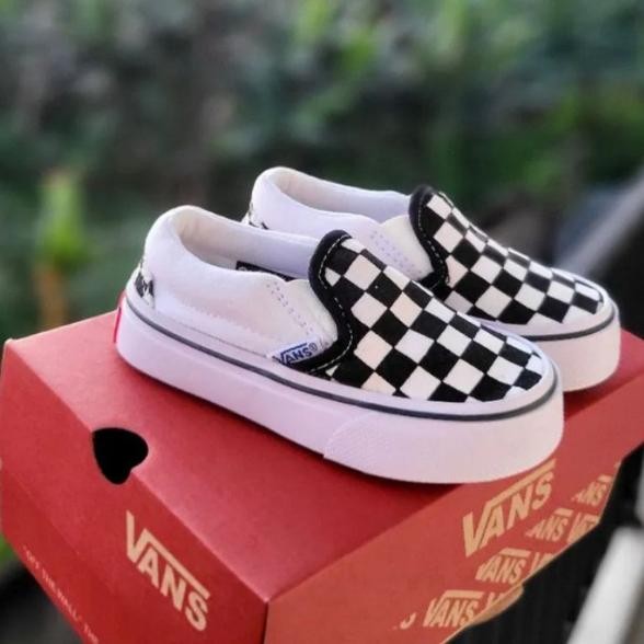 Sepatu Anak Bayi Slip On Putih Catur Sneakers Laki Laki Perempuan Sepatu Vans Slip On Anak Terlaris