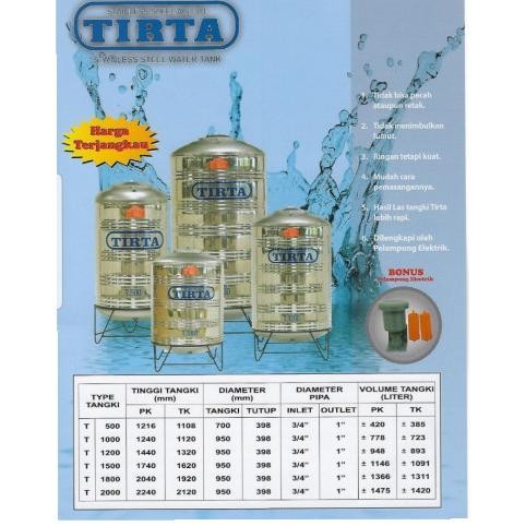 Spesial Tangki Air Stainless/Toren Air Stainless Tirta T 1000
