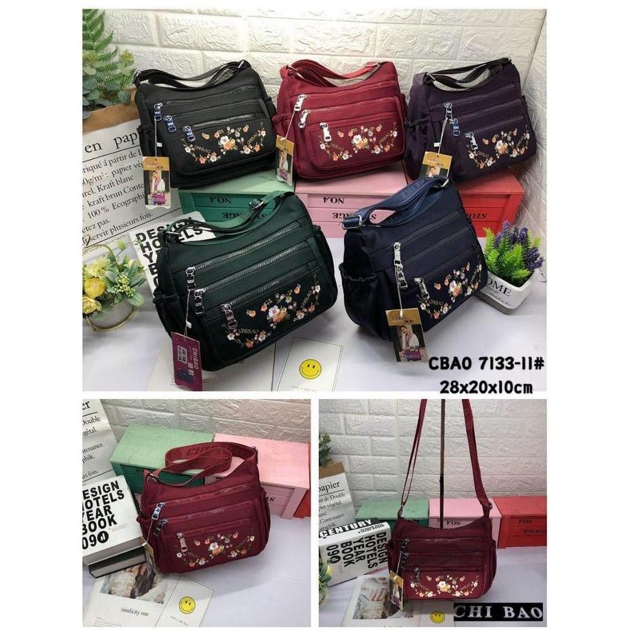 Promo Tas Selempang Wanita Chibao Import 7133-11 Motif Bunga - Nylon Halus