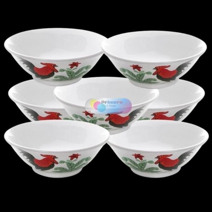 Promo Mangkok Keramik Lusinan 12 Motif Ayam Jago / Mangkok Kramik Aesthetic