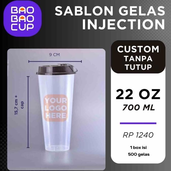 Grosir Sablon Cup Injection 22 Oz/700Ml Cup Tanpa Tutup