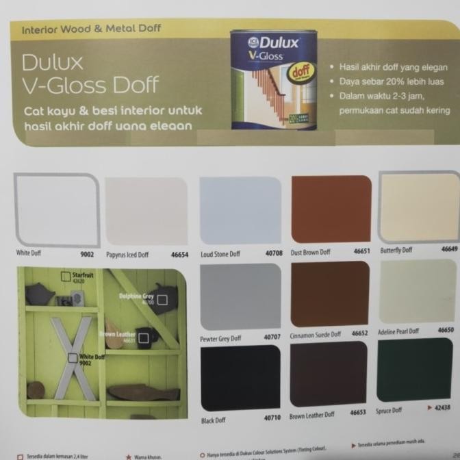 

CAT MINYAK KAYU DAN BESI DULUX VGLOSS WARNA DOFF murah