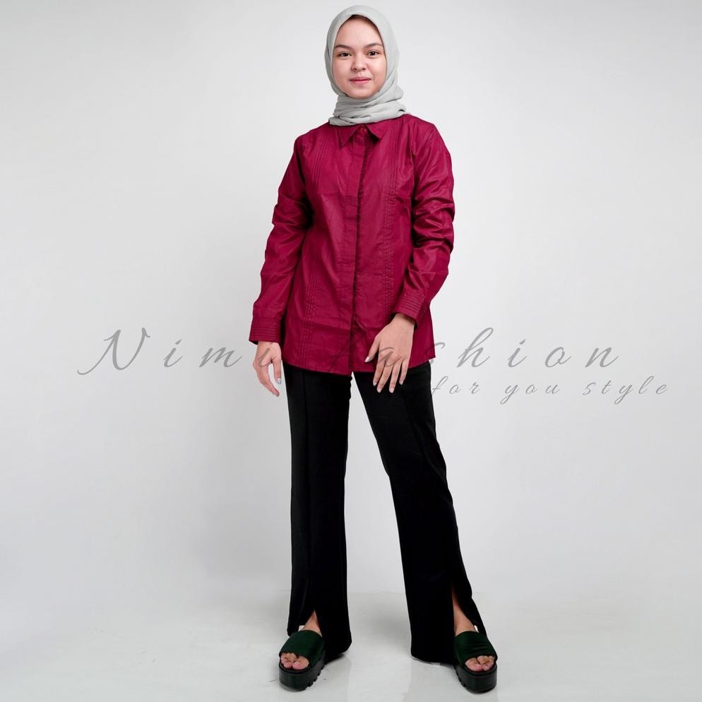 Terlaris! Kemeja Basic Rempel Wanita | Baju Kantor Lengan Panjang Cewek | Atasan Kerja Rempel | Atas