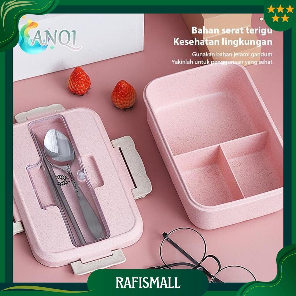 Anqi Shoplunch Box 3 Warna Pp Jerami Gandum 1000 Ml Lunch Box With Free Sendok Bpa /Vs Ori