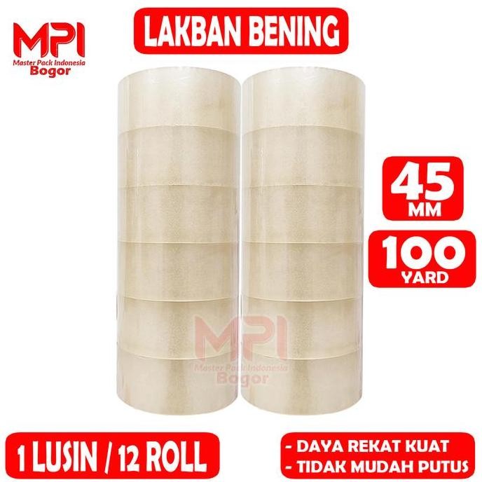 

1 Lusin [ 12 Pcs ] - Lakban Bening Mpi Ukuran 45 Mm X 100 Yard / Lakban Packing - Master Pack Indonesia New Stok