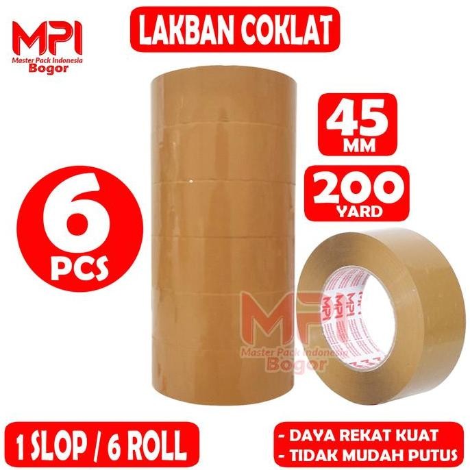 

6 Pcs - Lakban Coklat Mpi 45 Mm X 200 Yard / Lakban Packing - Master Pack Indonesia New Stok
