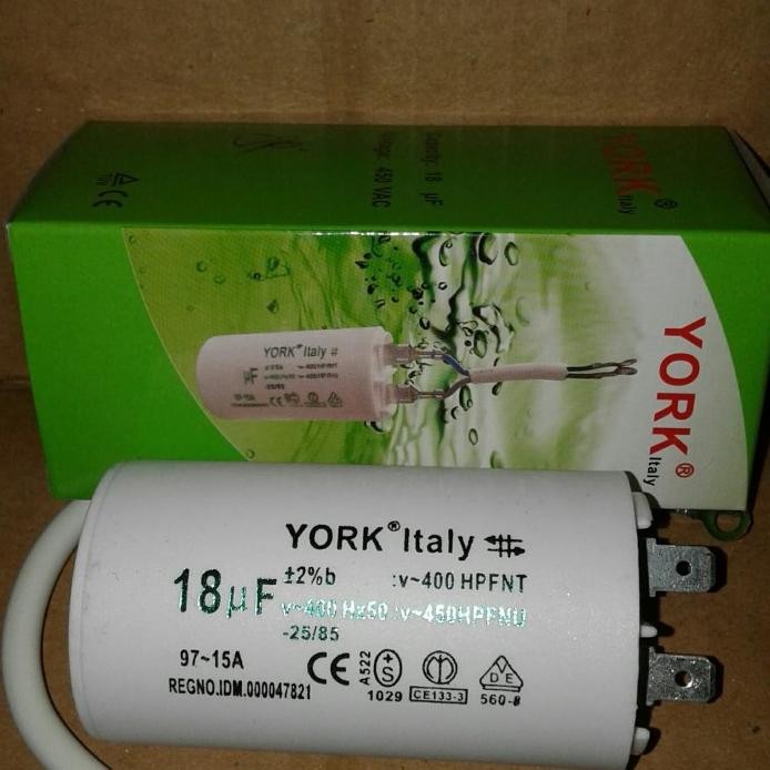 Kapasitor/Capasitor Pompa Air" York" 18Uf/450V Asli