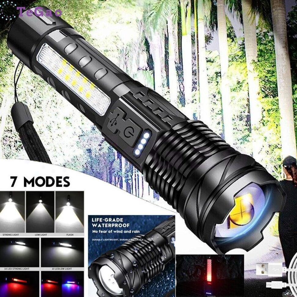 Senter Swat Police Terbaik zoom 7 mode cahaya senterSenter Led Rechargeable Senter led a76 jarak jau