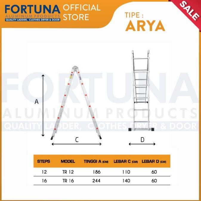 Tangga Lipat Fortuna Arya 16 | Tangga Aluminium Fortuna New Stok