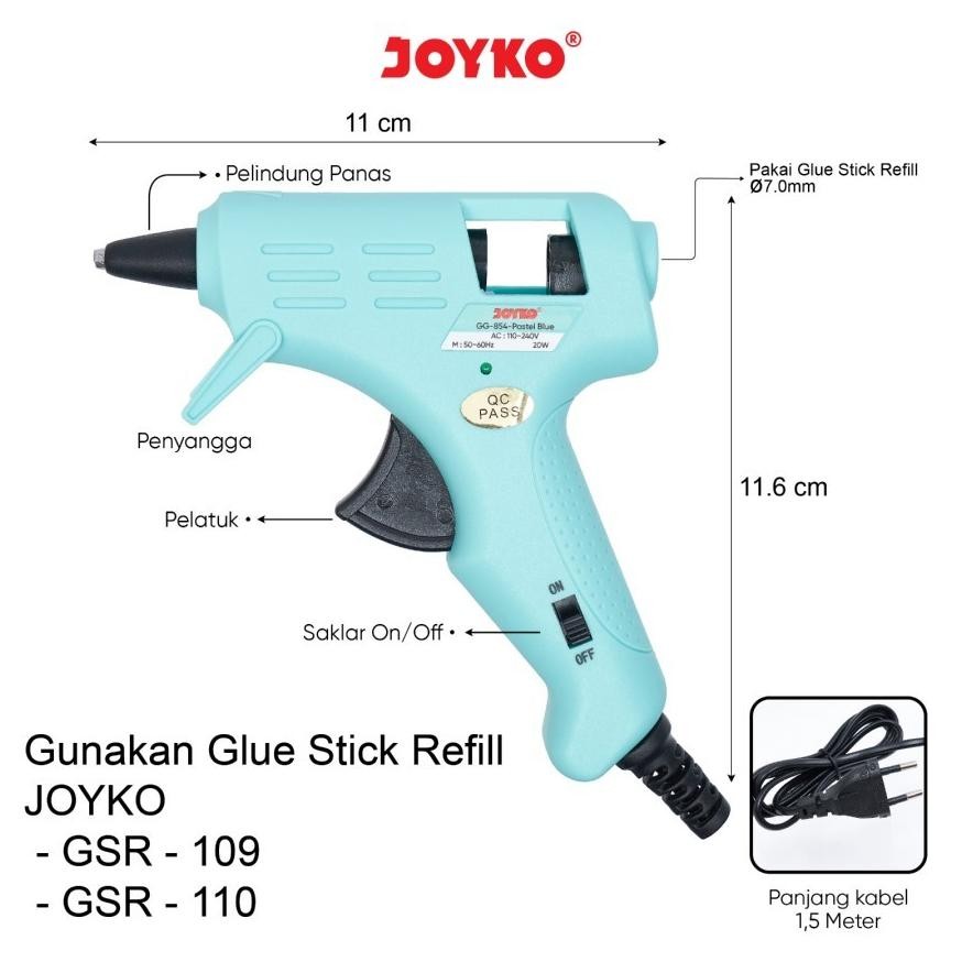 

bas-12 Glue Gun JOYKO GG-854 PASTEL COLOR / Lem Tembak Serba Guna 20Watt Hot Melt Glue Premium