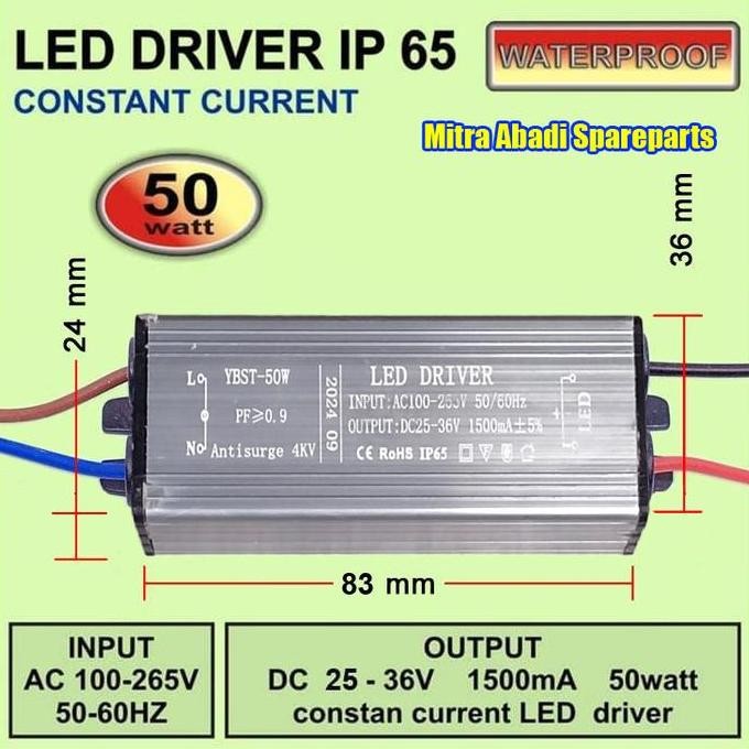 LED Driver AISE 50W/50 Watt 1500 mA Casing Aluminium IP65 (real 50W) murah