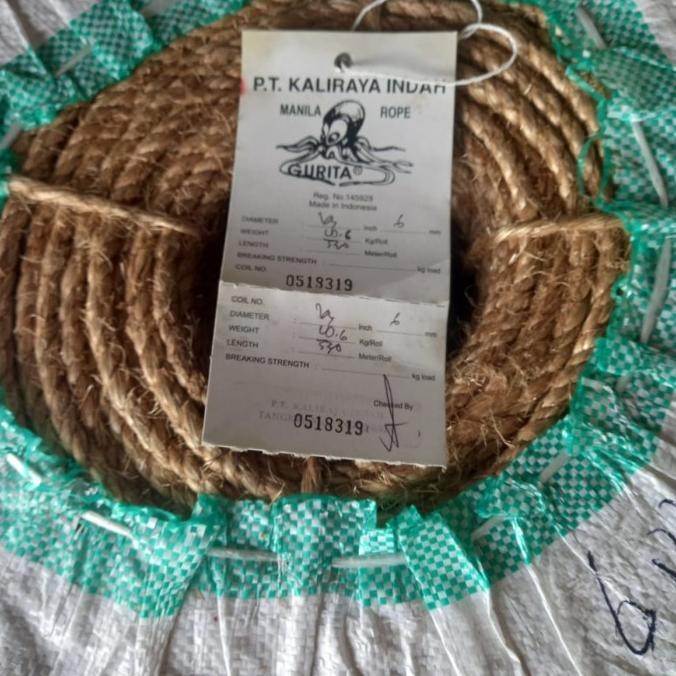 

Tali Tambang Manila 6Mm 1Roll -+330Meter Goni Dadung Tampar New Stok