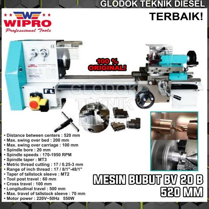 Wipro Mesin Bubut Besi Metal Bench Lathe BV 20 B 520 MM BV20B ORIGINAL murah