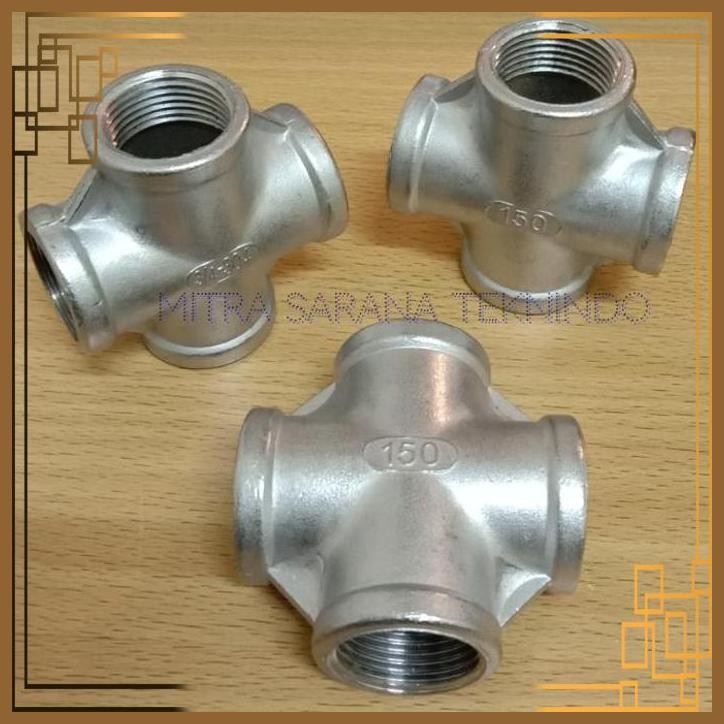 [AYL] CROSS TEE STAINLESS SS304 DRAT 3/4" (INCH)/SAMBUNGAN PIPA 4 JALUR