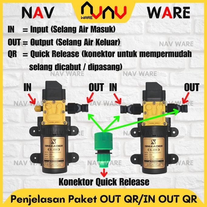 Sinleader 100Psi Original Paket Lengkap Pompa Air DC 12V Selang IN OUT Quick Release - Alat Cuci Mot