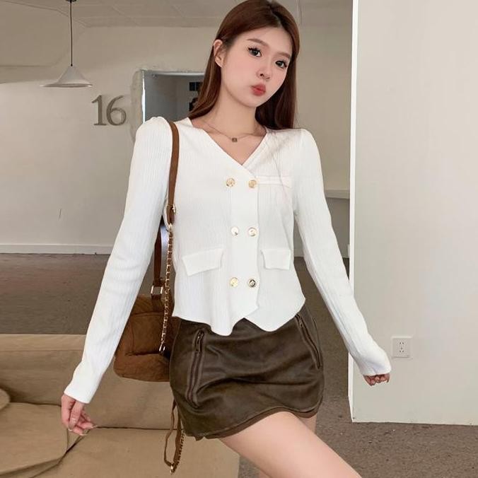 Promo Ajw [Rca] Atasan Rajut Wanita Tweed Blazer Button Gold Variasi Kantong Knit Premium | Tweed Bl