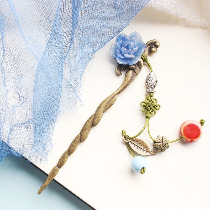 

Blue Purple Peony Bronze Carp Metal Bookmark