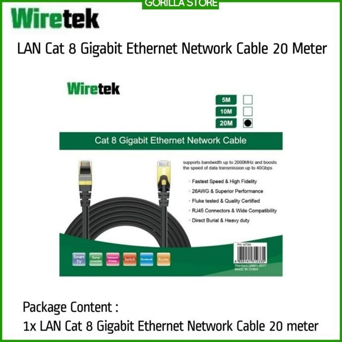 Wiretek Cable Lan Cat 8 Gigabit Ethernet Network Cable 20 Meter Co