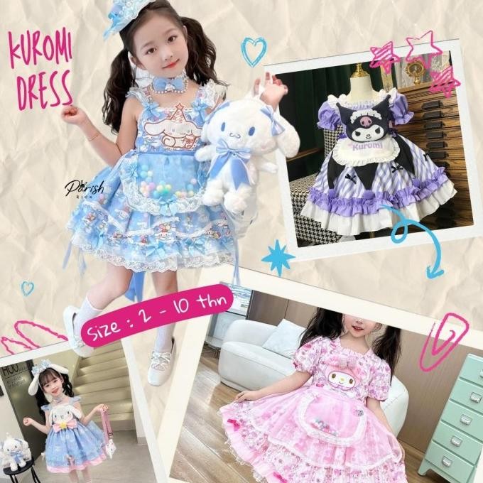 Cinnamoroll Kuromi Melody Kids Dress/ Dress Pesta Karakter Anak Trendi