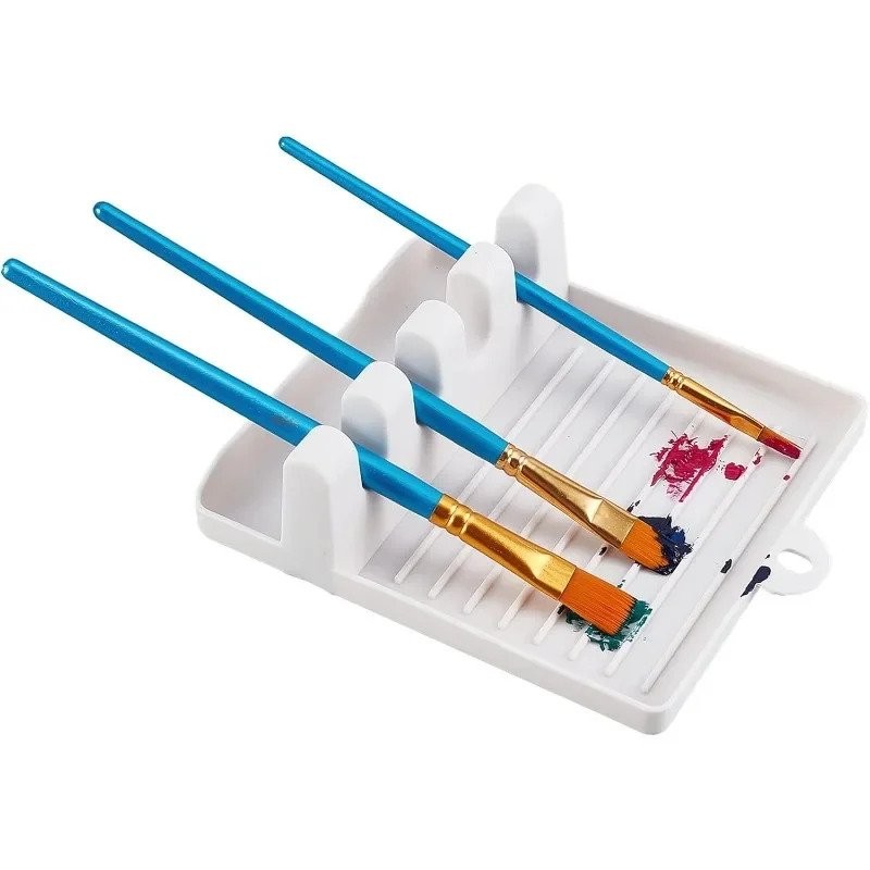 

1Pc Paint Brush Rest Holder White Plastic 4 Slots Paintings Brushes Rests Drip Tray Pad for Watercolor Oil Acrylic Painting 0LPG