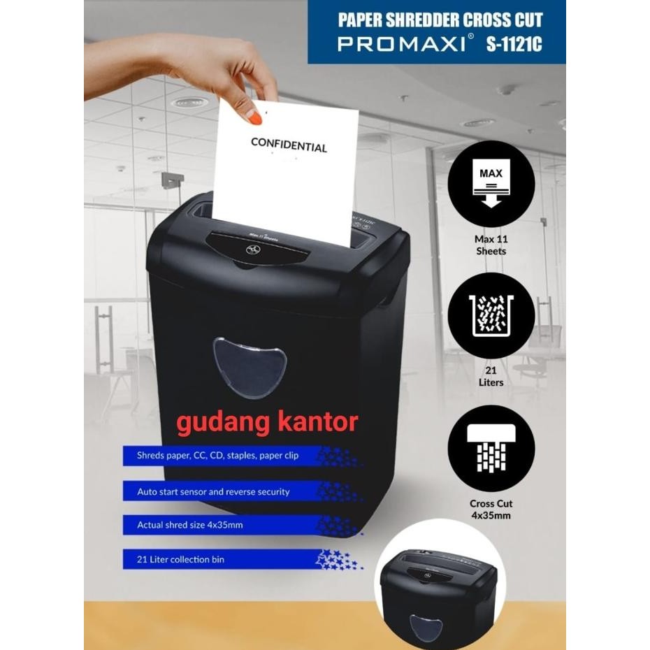 

Sale Paper Shredder Promaxi S-1121C Cross Cut Mesin Penghancur Kertas Cc/Cd