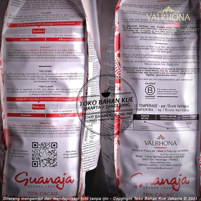 

Valrhona Guanaja 70% Dark Chocolate 100g Couverture Cokelat Coin Repak murah
