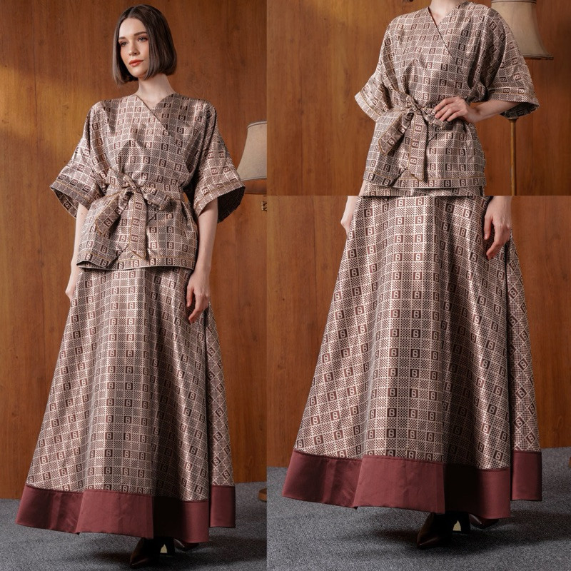 [baca deskripsi‼️] BUTTONSCARVES PLAID JACQUARD OUTER BRONZE BUTTONSCARVES PLAID JACQUARD SKIRT SET 