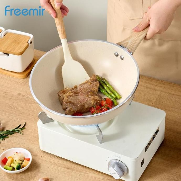 Grosir [Mega Sale] [Crehom Exclsuive] Freemir Set 24 Cm Dapat Wajan Penggorengan 24 Cm Granit Putih 