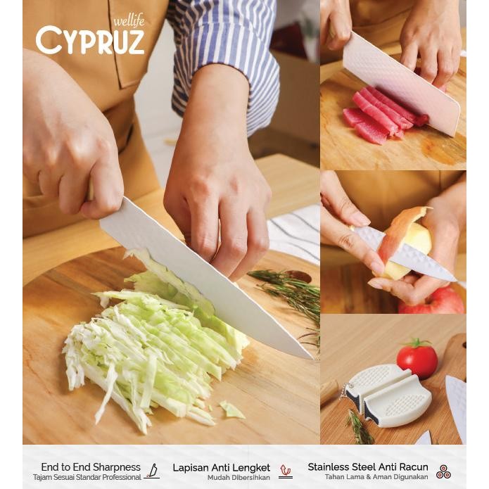 Promo Cypruz Diamond Series Kitchen Knife Set Pisau Gunting Set 6 Non Stick