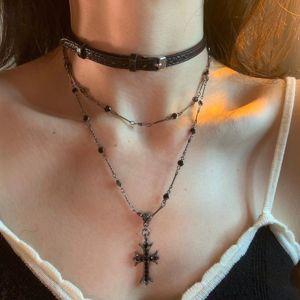 Kalung Salib Berlapis untuk Wanita choker Tali Kerah Leher
